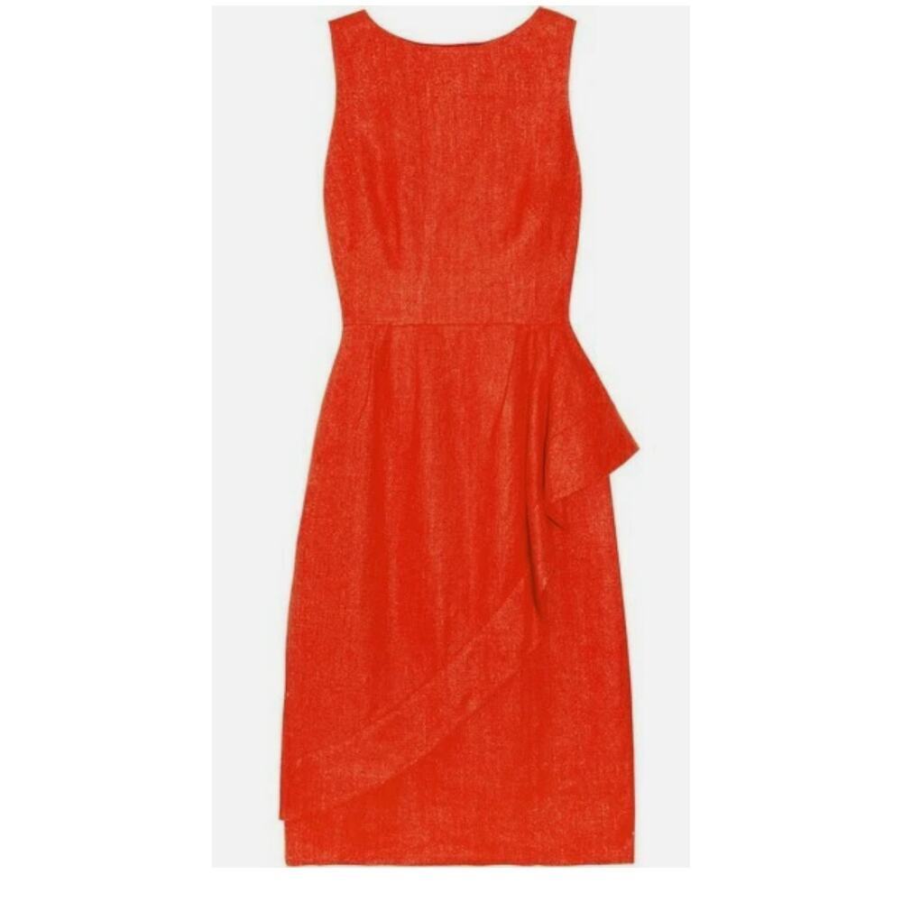 J.Crew Collection Cha Cha Peplum Dress Linen Orange Red Size